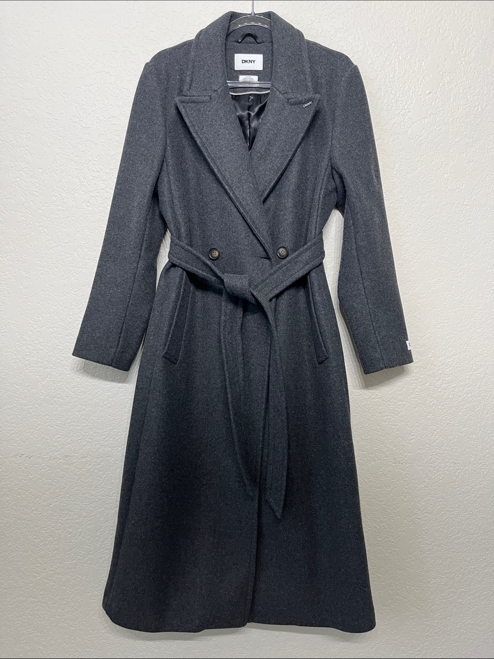 DKNY Women’s Size Medium Long Wool Dark Gray Dress Coat
